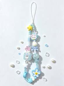 1 Pc Blue-Toned Flower Phone Case Hanger Cord - CCD Short Hanger Bag Phone Chain Keychain Accessory - Suitable For CCD Camera Hanger, Key Hanger, Bag Hanger - Multicolor - View 2