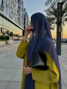 1件柔軟垂墜純色頭巾，百搭日常通勤風格，女款穆斯林希賈布 - 灰靛藍 - 查看 1