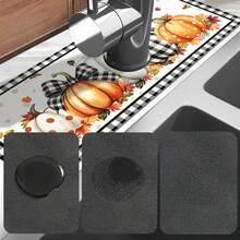 1pc Thanksgiving Multi-Color Pumpkin Design, Non-Slip Faucet Drain Mat, Suitable For Kitchen, Bathroom Sink, Countertop, Drain Mat, Diatomaceous Earth Basin, Cuttable Quick-Dry Mat - Multicolor - View 10