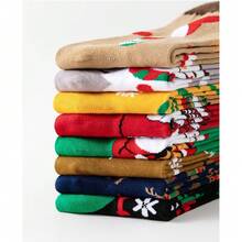 Men Women Christmas Crew Socks, Festive Red Long Holiday Socks, Plus Size Soft Casual Socks, Zhuji Made Warm Knit Socks, Daily Wear Christmas Gift Socks For Family Party Home Decoration - Multicolor - View 6
