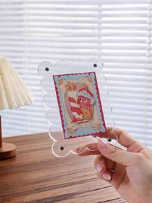 Wavy Edge Transparent Acrylic Magnetic Photo Frame, Wall-Mounted Photo Card Holder, Transparent Wavy Photo Frame, Suitable For Photos, Kpop Photocards, Postcards, Aesthetic Dorm Wall Decor, Couple Memorial Display Ornament - Transparent - View 6