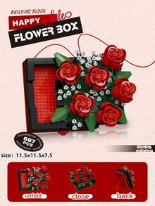 687+PCS Floral Bouquet Building Block Set, Creative Pull-Out Flower Box Brick Model, Adult Desktop Display Decor, Home Shelf Decoration, 4 Styles - Building Block Flower Box - View 15