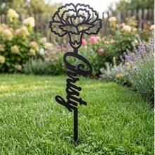 1pc Customized Floral Memorial Stake, Metal Tombstone, Rose Cemetery Plaque, Birth Flower, Memorial Garden Stake - Black - View 10