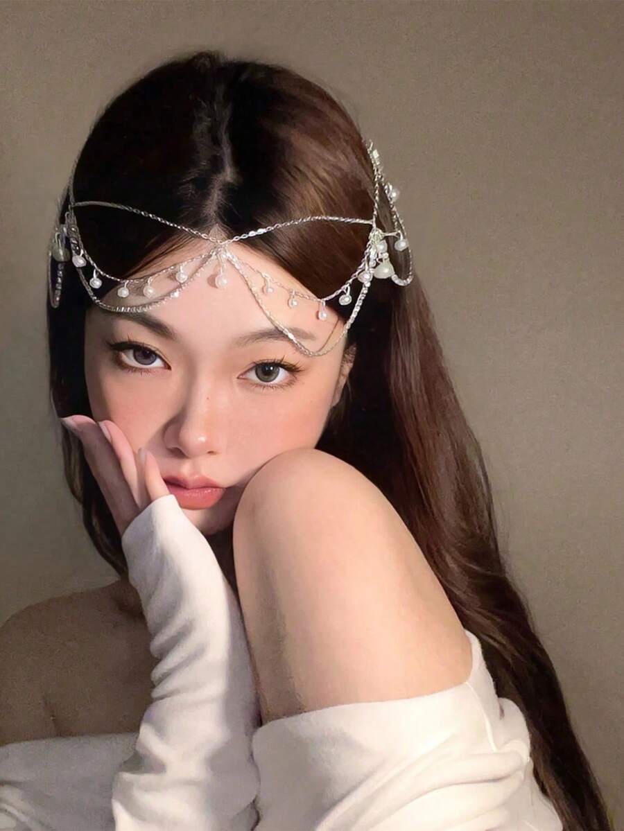 Liz C 波希米亞風金色亮片髮鏈髮箍，多層鏈條新娘頭飾飾品，節日萬聖節婚禮女性髮飾