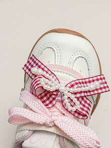 1 Pair Girls' Gentle Style Casual Shoes, Delicate Plaid Bow, Suitable For School Activities And Family Outings - Pink - View 7