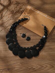 European American African Exaggerated Bohemian Multi-Layer Colorful Wooden Bead Necklace - Black - View 3