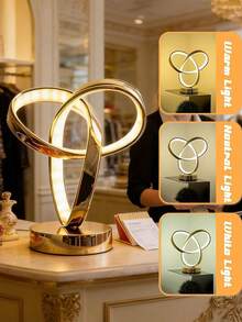 1pc Intertwined Ring Table Lamp, Modern Gold Twisted Circular LED Desk Lamp, USB Powered Minimalist Art Decor Light, Suitable For Bedroom, Living Room, Side Table, Ideal Wedding And Christmas Gift - Multicolor - View 2