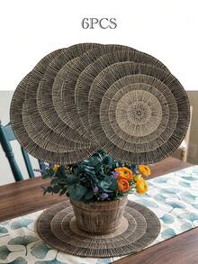 1/2/4/6/8pcs Bohemian Style Mandala Pattern Round Linen Placemats, Heat Insulation, Anti-Slip, Suitable For Family Gatherings, Holiday Parties, Home Decor, Room Decor, Living Room Wall Decor, Bedside Rug, Bedroom Sofa Background Decor - Black - View 15