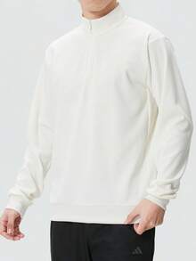 Adidas Men's Waffle Knit Half-Zip Pullover Sweatshirt - White - View 10