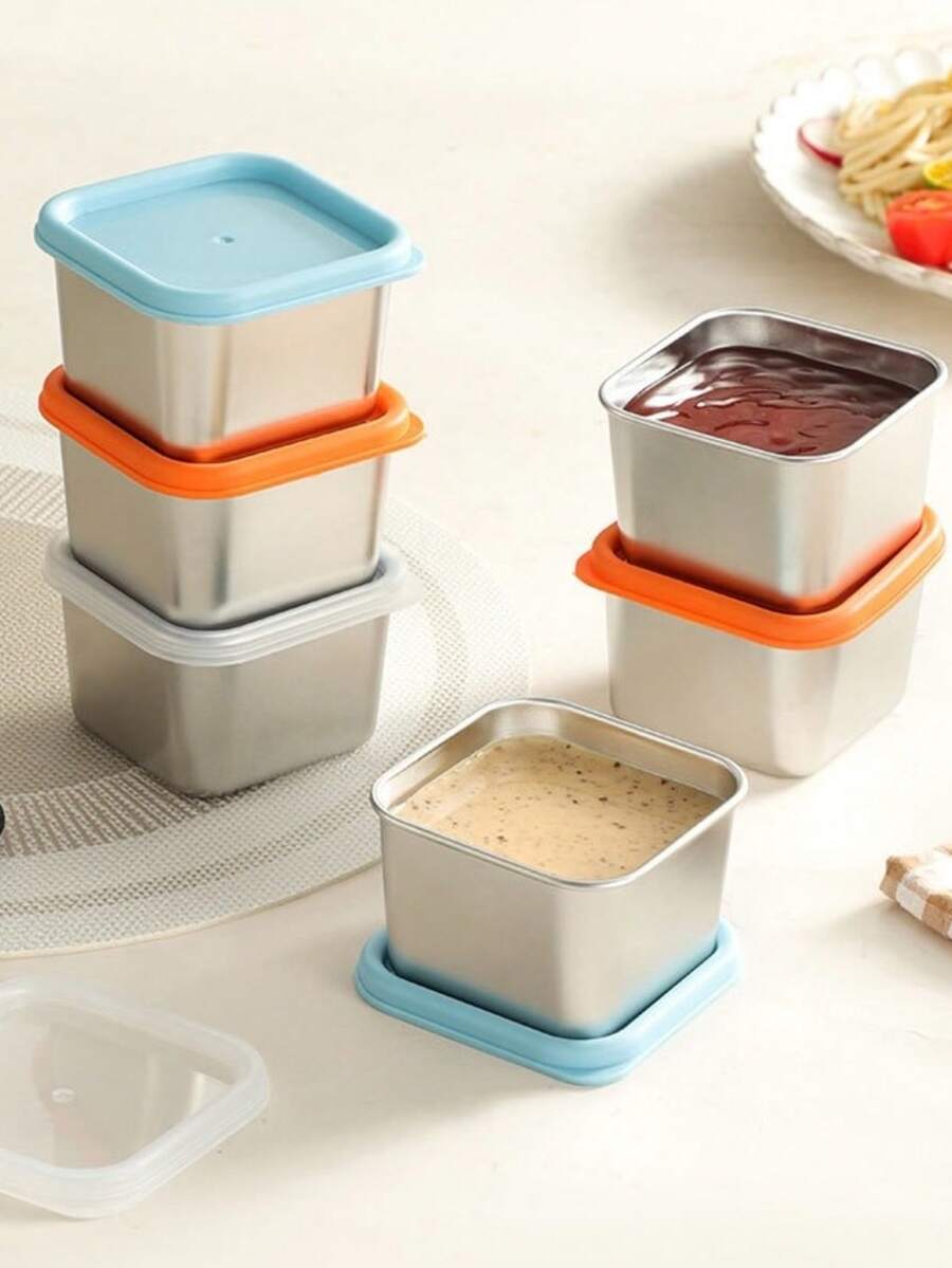 1/3pcs Stainless Steel Mini Sealed Containers, Tomato Salad Sauce Small Boxes With Lids, Portable Outdoor Dip Sauce Cups