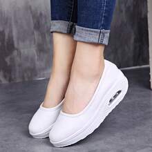 Women's Cushioned Thick Sole Wedge Rocker Work Shoes, Simple Pure White Design, Soft Breathable Medical Nursing Duty Shoes - White - View 1