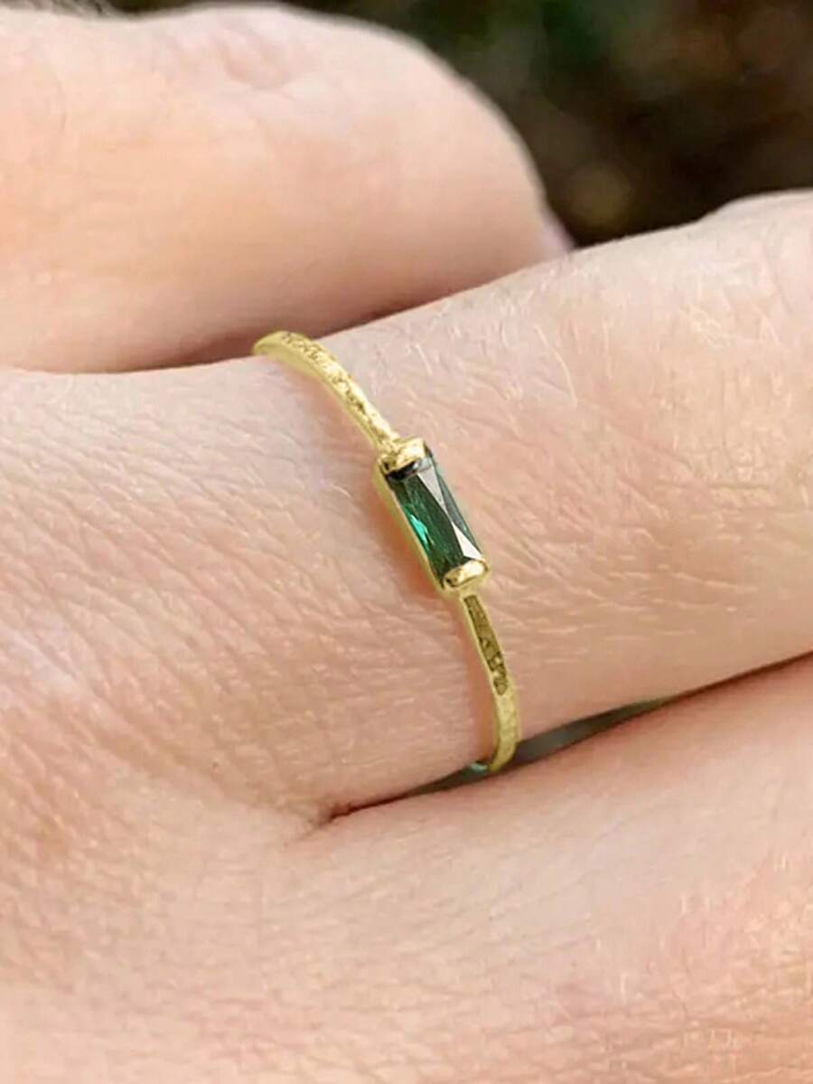 1件優雅立方鋯石戒指 女款婚禮週年紀念飾品禮物 - 金黃色+綠色 - 查看 1