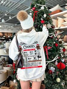 Christmas New Year Gingerbread Man Candy Cane Cartoon Holiday Pattern Double-Sided Print Sweatshirt, Suitable For Spring/Autumn/Winter, Lightweight Inner/Outer Wear Top, Suitable For Teen Girl - Light Grey - View 3