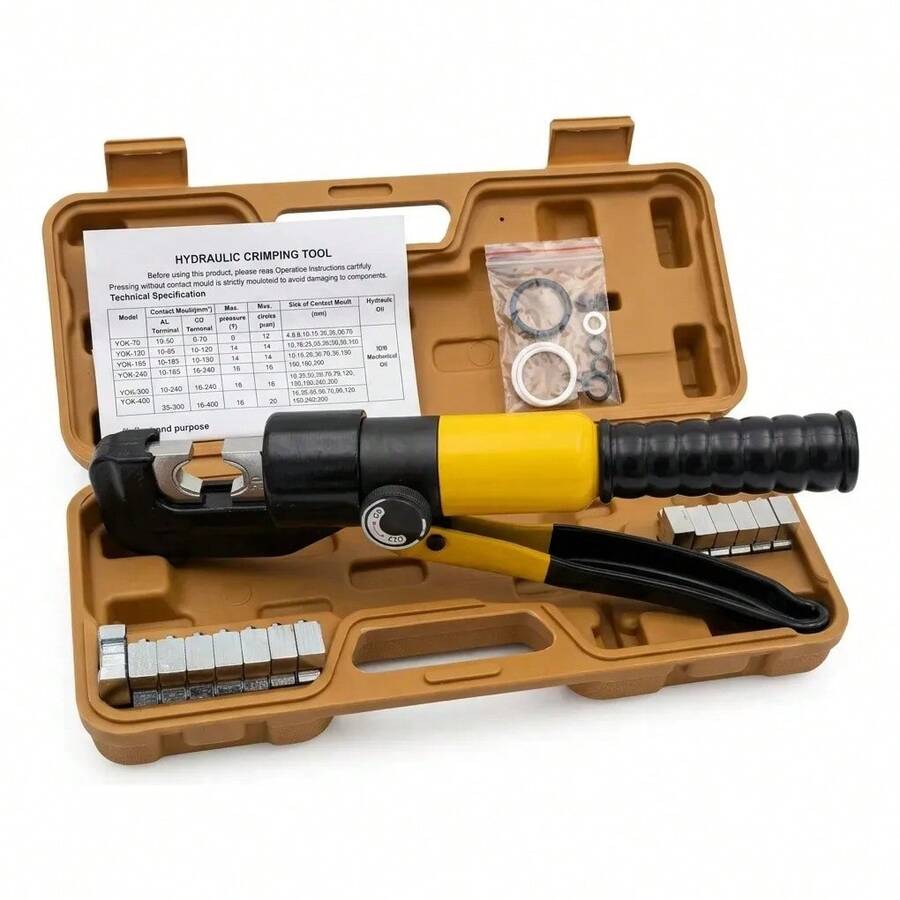 Pinza Ponchadora Hidraulica Crimpadora Profesional 6 Toneladas Presion Para Cable y Terminales Electricas Con Troqueles 8 Dados