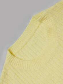 Nicenter Women's Fall Winter Pastel Yellow Vertical Rib Wool Blend Crew Neck Drop Shoulder Long Sleeve Knit Sweater, For Office Daily Home Date - Yellow - View 6