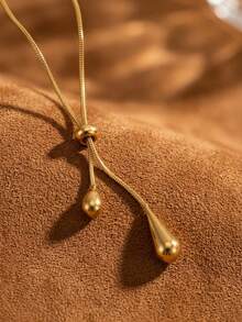 1pc Stainless Steel Retro Minimalist High-End Metallic Water Drop Pendant Necklace - Multicolor - View 5