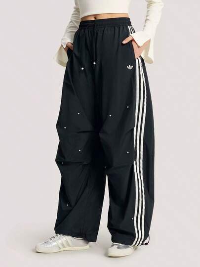 Adidas Women's Loose Wide-Leg Striped Parachute Pants Sport Trousers