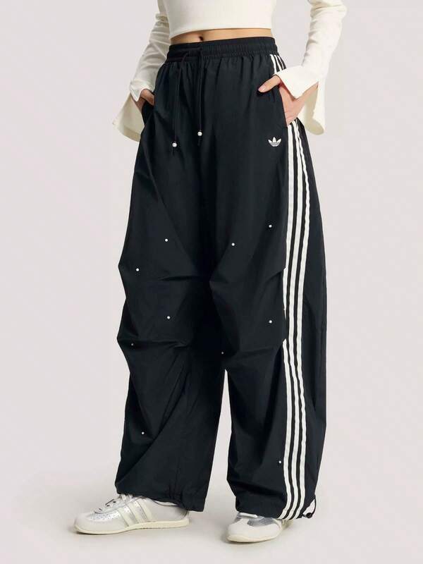 Adidas Women's Loose Wide-Leg Striped Parachute Pants Sport Trousers