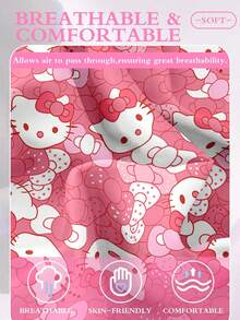 Sanrio 2/3件組 Hello Kitty 床上用品套裝，可愛卡通印花床單套組，床墊保護墊、床罩、床單，舒適家居紡織品，透氣防起球床墊保護墊，家居裝飾，適用所有床尺寸－雙人床、全尺寸、加大雙人床、特大雙人床，四季通用，防塵床罩，可機洗 - 蝴蝶結KT - 查看 7