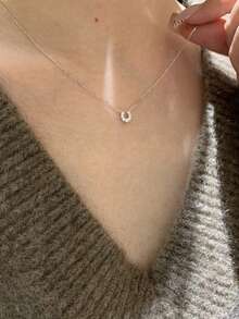 1PC Stainless Steel U-Shaped Horseshoe Pendant Necklace, Minimalist Versatile Niche Collarbone Chain, Delicate Accessory For Women's Commute - Silver U-necklace - View 3