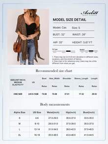 Acelitt 流蘇飾邊鏤空雪紡薄款防曬和服式外套 度假風 - 棕色 - 查看 6
