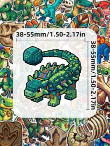 50Pcs Cute Pixel Dinosaur Vinyl Sticker Set, Pixel Art Dino Decals For Dinosaur & Pixel Art Lovers Gift, Back To School Supplies Craft Kit & Journal Supplies - Multicolor - View 5