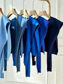 1 pieza Cárdigan tipo chal de unicolor para mujer, cárdigan de camisa ligero y delgado, suéter camisa bufanda versátil de alta gama, adecuado para estudiantes, oficina y desplazamientos - Multicolor - Ver 1