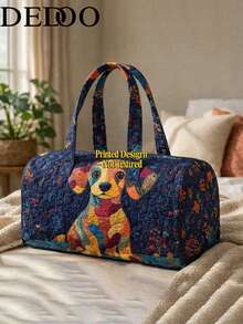 Dedoo Cylindrical Handheld Travel Bag, Quilted Fabric, Large Capacity, Student Backpack, Vintage Casual Style, Suitable For College Women's Daily Use - Multicolor - View 13