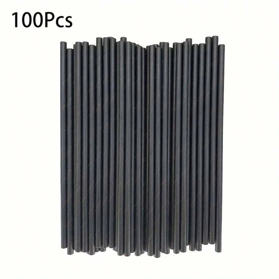 20/50/100/200 pièces Pailles en papier noir jetables, bâtonnets à ...