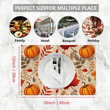 1pc/4pcs/6pcs Pumpkin Pattern Printed Linen Placemats, Rectangular Table Mats, Washable, Easy To Clean, Plate Mats, Bowl Mats, Western Style Dining Mats, Suitable For Kitchen, Dining Room, Home Gatherings, Coffee Table And Daily Table Decor - Multicolor - View 10
