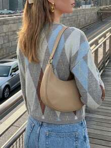 Women's Vintage Argyle Cardigan, Long Sleeve Round Neck Knit Top, Button Detail, Regular Fit, Winter Fashion Top, Vacation, Fall - Grey - View 10