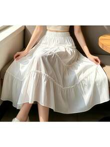 1PC Versatile Soft Mid-Calf A-Line Loose Fit Skirt, Flattering For All Leg Types White - White - View 8