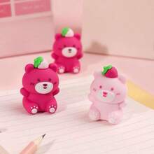 1pc Random Color Cartoon Pencil Sharpener, PVC Soft Rubber Cute Bear Pencil Sharpener, Children Elementary Students Stationery, School Supplies, Halloween Christmas Gift - Multicolor - View 9
