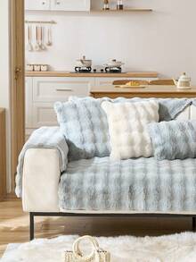 1pc Thickened Plush Jacquard Sofa Cover, Winter Use, Modern Style, Non-Slip, Pet-Friendly, Soft Thickened Faux Rabbit Fur, Suitable For Living Room, Bedroom, Office Sofa Decoration, Fits 1-4 Seater Sectional Sofa, Home Decor - Light Grey - View 8