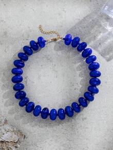 1 buah Kalung Manik-Manik Minimalis Fashion Wanita Warna Permen Dopamin Berlebihan, Serbaguna untuk Pemakaian Sehari-hari (Warna Tie-Dye Acak) - Royal Blue - View 2
