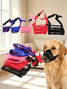2/1pc Dog Muzzle, Soft Mesh Material, Suitable For Small, Medium And Large Dogs Such As Chihuahua, Poodle, Husky, Labrador, Etc., Breathable, Prevents Biting, Chewing And Grooming, Does Not Affect Panting And Drinking - Pink - View 2