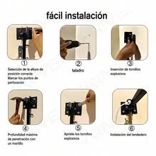 Tendedero  Plegable Retráctil de Pared, para Ropa y Cobijas con Pinzas, Reforzado de Metal y Acero Inoxidable - negro - Ver 3