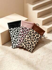 1pc Auto Squeeze Close Glasses Pouch Leopard Print PU Leather Portable Fashion Glasses Case With Keyring 3 Colors Eyewear Storage Bag For Women Daily Use ﻿ - Multicolor - View 10
