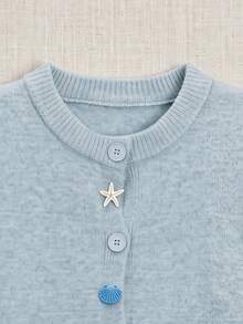 Cárdigan de punto estilo oceánico para mujer con cuello redondo, botones de estrella de mar y concha, abrigo de suéter suave para atuendos de fiesta del Día de San Patricio - Azul - Ver 4