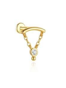 1pc 925 Sterling Silver Flat Back Earrings Hypoallergenic Dainty Cubic Zirconia Earrings Studs Flatback Dangle Stud Earring Helix Piercing Jewelry - Gold - View 19