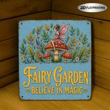 1pc Fairy Garden "Believe In Magic" Sign, Vintage Sign, Rustic Wall Decor, Whimsical Fairy Floral Plaque, Suitable For Garden Decoration, Outdoor Yard Lawn Wall Hanging Decor, Gift For Nature Lovers And Gardening Enthusiasts, 2D Flat - A - View 2