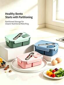 1pc Lunch Box, Food Storage Container, Microwave , Airtight, Insulated, Bento Box, Comes With Utensils, Suitable For Students And Office Workers - Multicolor - View 3