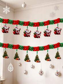 1 Set Christmas Hanging Bunting, Holiday Scene Decoration, Paper Garland Hanging Decor, Christmas Paper Garland Party Window Christmas Tree Santa Claus Honeycomb Paper Garland Hanging Decor Background Wall Decoration - Multi-color - View 3