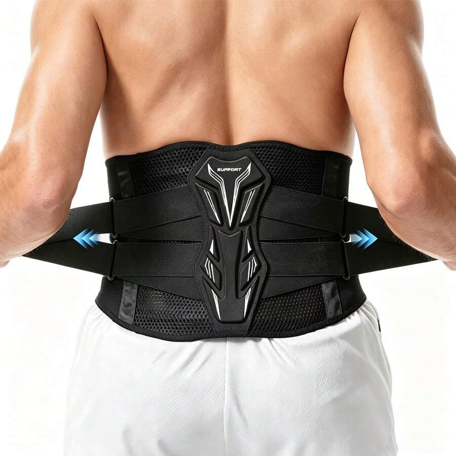 1pc Back Brace For Lower Back, Lumbar Support Belt With 3D Pad, Breathable Adjustable Compression Back Support Brace For Men Women, Ideal For Weightlifting, Gym Workout, Cycling & Daily Use - Black - View 1