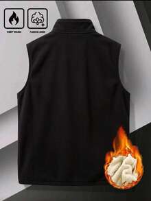 Men's Autumn/Winter Sports Letter Velvet Casual Outdoor Running Vest Jacket - Black - View 3