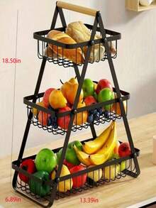 A-Shaped Multi-Layer Fruit And Vegetable Storage Rack, Hollow Iron Art Draining Fruit Basket, Home Dining Table Snack And Fruit Display Stand, Black And White Minimalist 3-Tier Fruit Basket, Portable Detachable Vegetable Storage Basket, Kitchen Countertop Tiered Storage Shelf, Hollow Mesh Design, Breathable And Draining, A-Shaped Stable Support, Anti-Tip, Tiered Design, Fits Various Sizes Of Fruit, Easy To Access - Multicolor - View 13