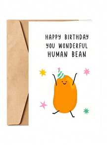 1pc Unisex Birthday Card - The Perfect Human Bean - Sweet Birthday Wishes Card For Husband, Wife, Girlfriend, Wife - Friend Birthday Card - Multicolor - View 2