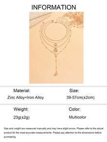 Juego de 4 piezas de collares de lujo delicados de oro con decoración de corazón, gota de agua y yuanbao, collares en capas en forma de Y para mujeres, adecuados para uso diario, citas y vacaciones, longitud de la cadena cortada por secciones con número variable de eslabones - Multicolor - Ver 5