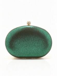 Luxury Peacock Rhinestone Evening Clutch, Oval Hard Frame Bag, Rhinestone Ball Lock Handle, Women's Fashion Handbag, Suitable For Weddings And Evening Events - Green - View 5