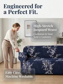 Printed Milk Silk Sofa Cover, Anti-Cat Scratch Anti-Dust, Thickened Elastic Universal Sofa Protector, Washable Living Room Home Decor - Royal Blue - View 4